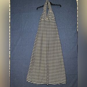 Baby phat Striped Halter Maxi Dress in Black & White and gold